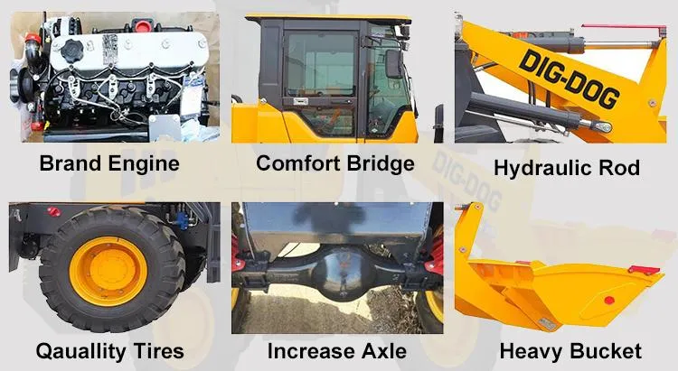 Huafeng Engine Mini Front End Loader Snow Sweeper Wheel Loader Rated Power 75kw Grain Bucket 2ton Articulated Loader